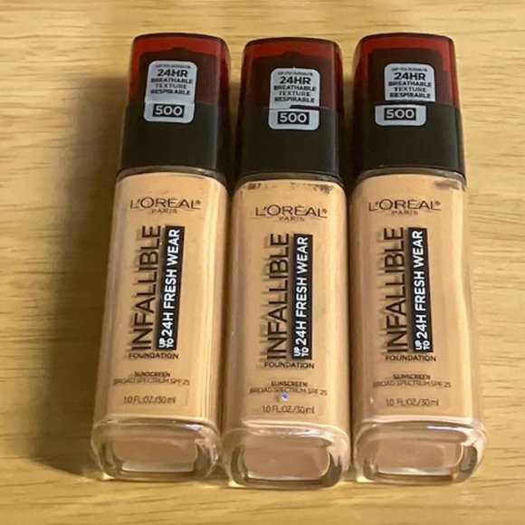 Lot of 3 L'Oreal Paris Infallible Fresh Wear Foundation: #500 Honey Bisque 1oz